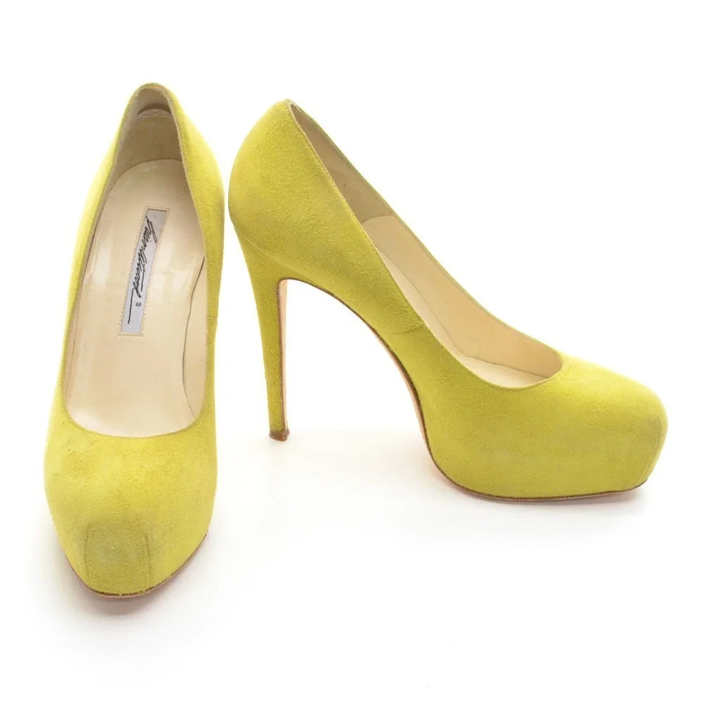 Brian Atwood Maniac Lime Suede Platform High Pumps 36